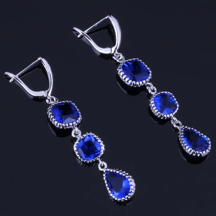 

Fantastic Water Drop Blue Cubic Zirconia Silver Plated Drop Dangle Earrings V0839