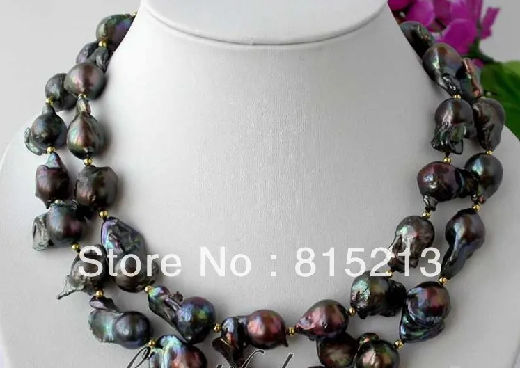 

N305 big 32" 26mm baroque black keshi reborn pearl necklace % Discount AAA