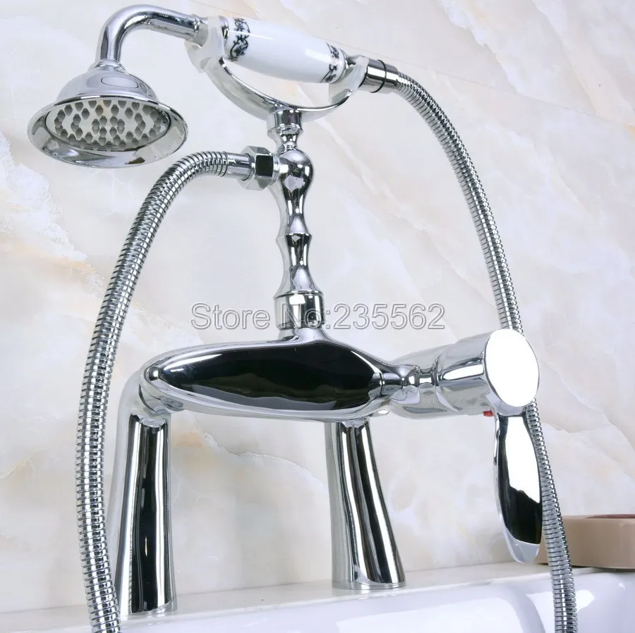 

Chrome Clawfoot Bathtub Shower Faucet Deck Mount Bathroom Handheld Shower lna108