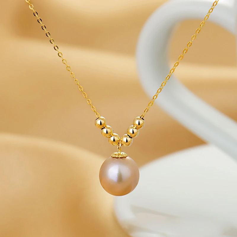 SA SILVERAGE18K, желтое золото, Пресноводный Жемчуг, подвеска, ожерелья для женщин, розовый/белый/фиолетовый, круглый шар, жемчужные ожерелья, трендовые - Цвет камня: Purple Pearl