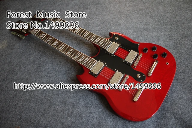 Cheap High Quality Red Double Neck China Guitar 6 String & 12 String SG Electric Guitar For Sale