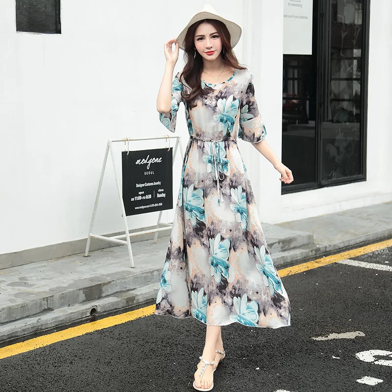 Новое поступление Boho пляжное платье женское Винтажное с расклешенными рукавами с цветочным принтом Длинное Элегантное платье макси праздничное платье vestidos