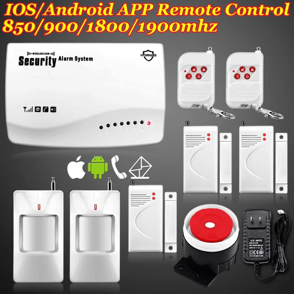 

IOS/Android APP 850/900/1800/1900MHz Wireless SMS GSM home PIR alarm Secure system with built-in Battery F intercom Security