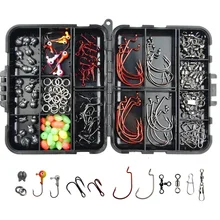 150Pcs/Box Fishing Accessories Kit Including Jig Head Hooks Rings Sinker Swivel Snaps Beads Fishing Tackle Kit Box