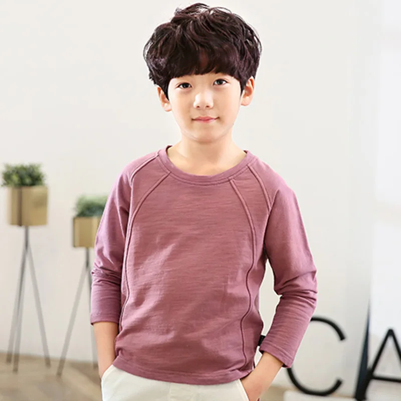 Весенне-осенняя футболка для мальчиков; Модная хлопковая Детская футболка с длинными рукавами; топы для мальчиков с круглым вырезом; повседневные футболки для маленьких мальчиков; DQ845 - Цвет: dark red