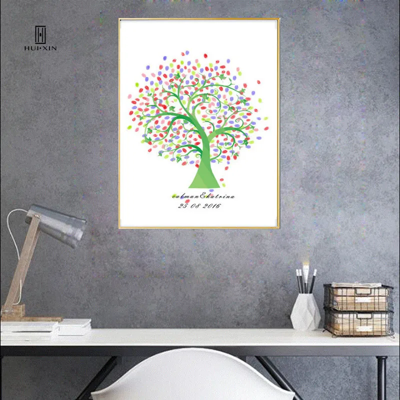 

Spring Summer Fun Green Blooming Tree DIY Fingerprint Guestbook Souvenir Special Gift Best Wishes for Birthdays Weddings Decor