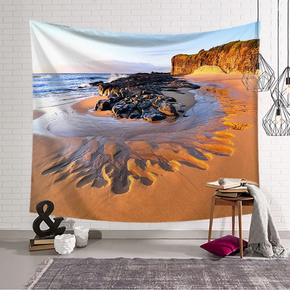 Настенный морской пейзаж Природа Гобелен риф Пейзаж Настенный Гобелен из ткани 200x150 Большой Настенный Ковер Декор одеяло пляжное полотенце - Цвет: D