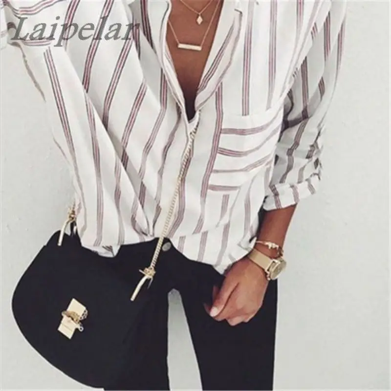 

2018 New Striped Blouse Women Blusas Loose Slim Fit Long Sleeve Women's Shirts Fashion Top All Match For Women's Blouses