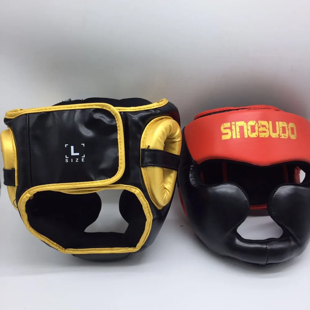 

SINOBUDO Head Gear Closed Type MMA Boxing helmet Head Protector Guard Taekwondo Sanda Muay Thai Kickboxing Competition gold red