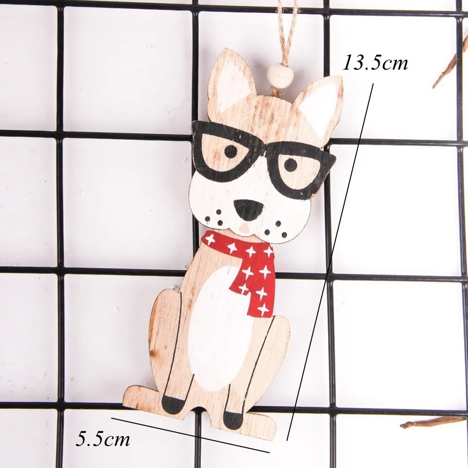 1 шт. подвесные деревянные милые рождественские украшения с собакой Подвески DIY деревянные поделки орнамент с рождественской елкой детский подарок Рождественское украшение для вечеринки - Цвет: Nature glasses dog
