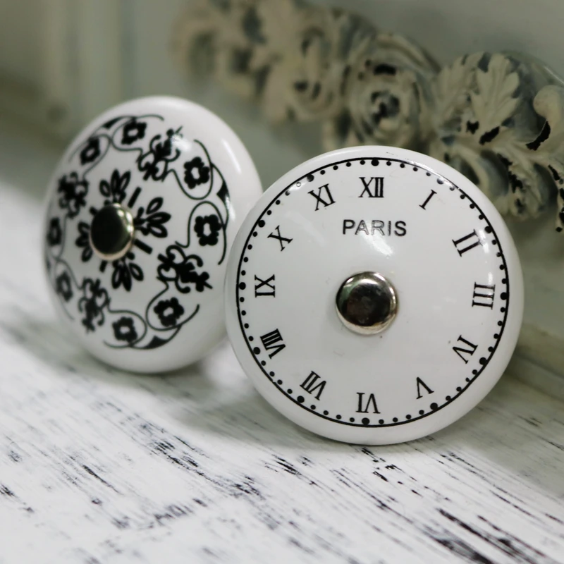 Clock Digital Pattern French Cabinet Handle, Retro Ceramic Single Hole Shoe Cabinet Wardrobe Drawer Pull, Wine Cabinet Knob Clock Digital Pattern French Cabinet Handle, Retro Ceramic Single Hole Shoe Cabinet Wardrobe Drawer Pull, Wine Cabinet Knob