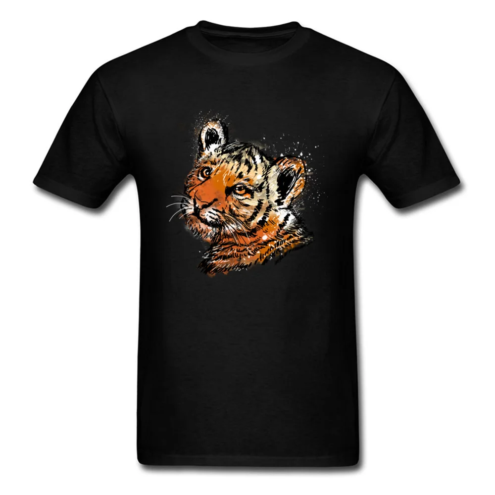 Young And Wild 2018 Men Watercolor Tiger Print Black T shirt Animal