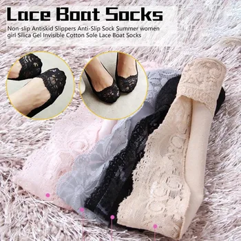 

Invisible Cotton Sole Non-slip Antiskid Slippers Anti-Slip Sock 1pair=2pcs Summer women girl Silica Gel Lace Boat Socks