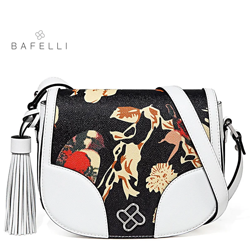 BAFELLI womens shoulder bag fashion tassel split leather letter printing saddle bag summer crossbody bag white black women bag BAFELLI womens shoulder bag fashion tassel split leather letter printing saddle bag summer crossbody bag white black women bag