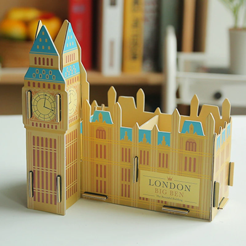 

New color paper combination assembly DIY Big Ben pen container storage rack, pen container desktop storage box Assembled