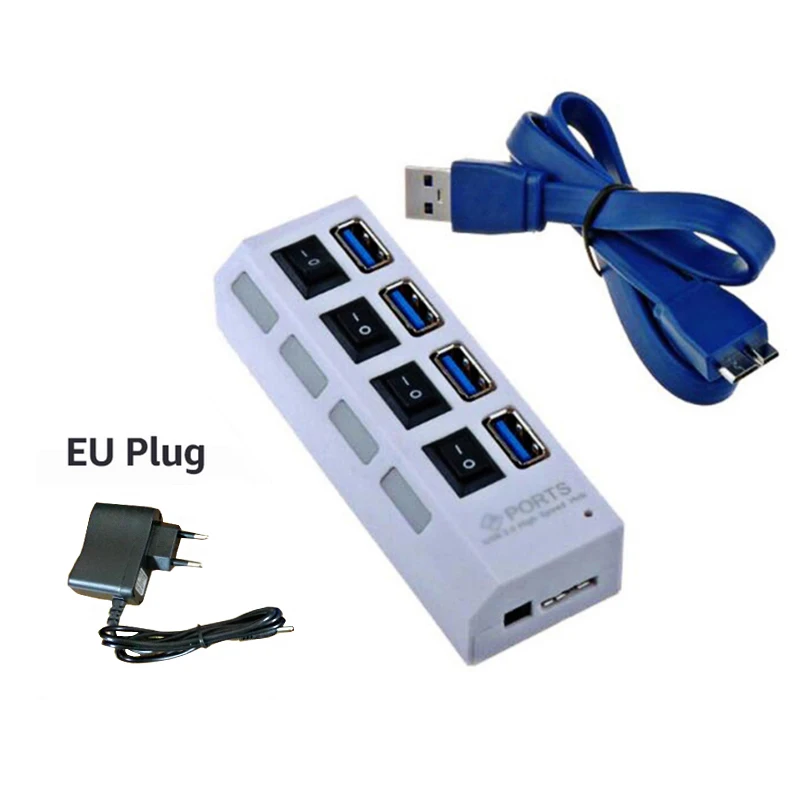 EASYIDEA мини-концентратор USB 3,0 высокоскоростной 5 Гбит/с 4/7 портов Портативный Micro USB 3,0 концентратор с переключателем и внешним адаптером питания - Цвет: 4 Port White With Eu