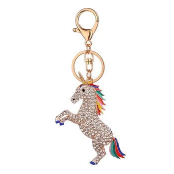 

Crystal Rhinestone Unicorn Keychain Car keyrings Women's bags Decoration Accessories horse Pendants Jewelry