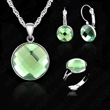 Элегантный AAA Кристал для свадьбы, помолвки подарочный набор, серебро с белым серебром ожерелье серьги кольцо ювелирные изделия