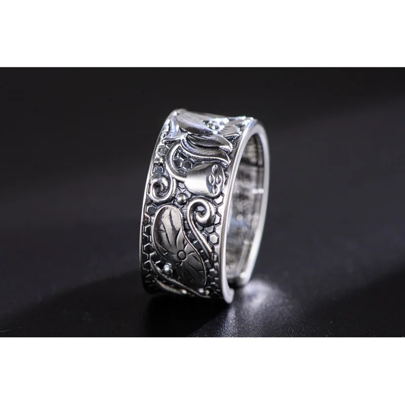 Гарантированное 925 Серебряное кольцо для мужчин и женщин, сердце лотоса, сутра, Будда, кольца, буддизм, ювелирные изделия, изменяемые размеры, Bague Argent