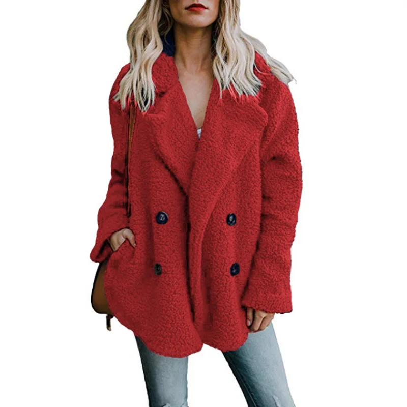 

2019 Fashion Autumn winter hot style thicken wool double-breasted woollen sweater loose Little lamb fur coat lapels female