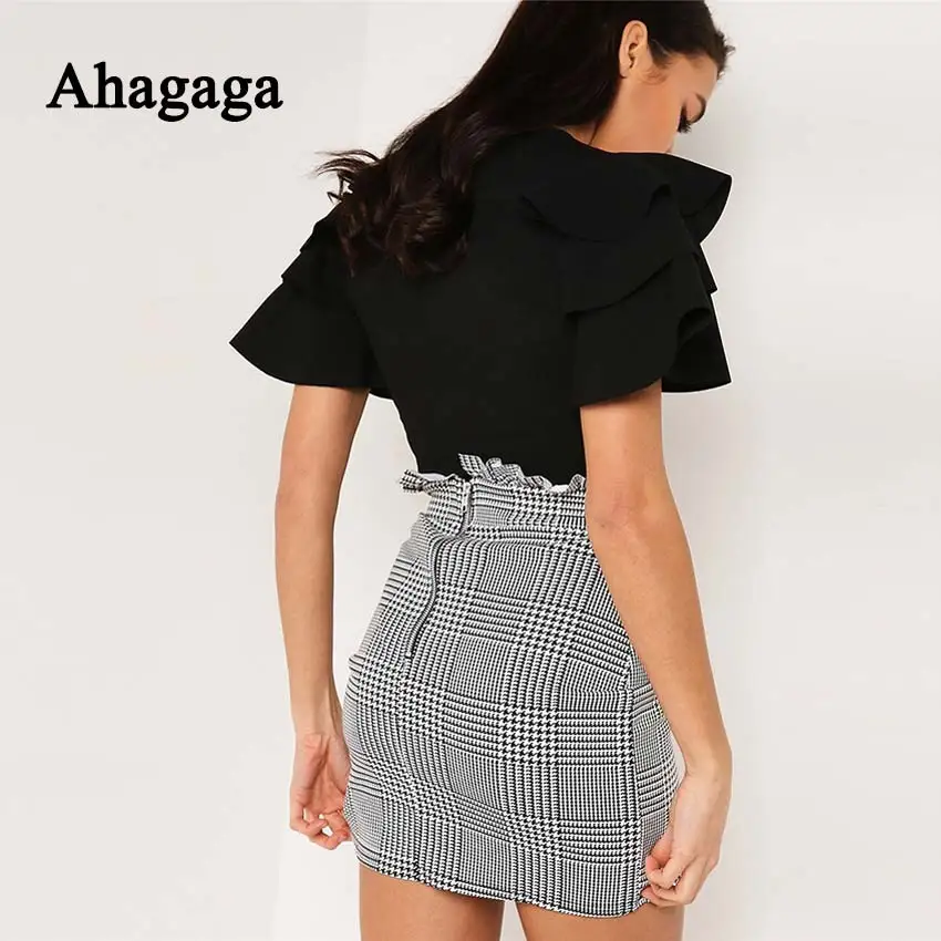 Ahagaga 2019 весенне летняя сексуальная юбка женская модная клетчатая трапециевидная
