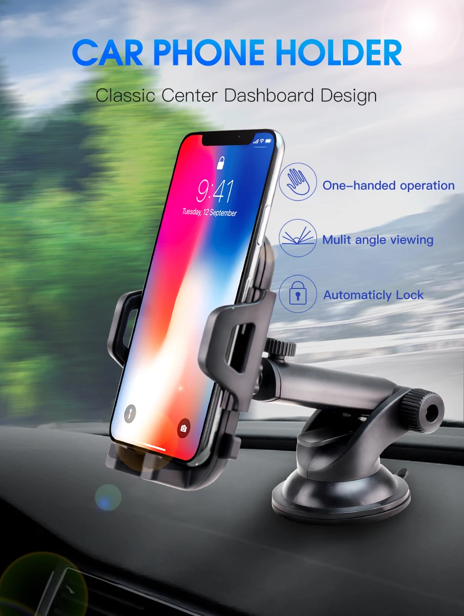 !ACCEZZ Adjustable Car Phone Holder Support Bracket Universal 4.0-6.0 inch Phone Auto Lock Glass Center Control Stand For iphone (1)