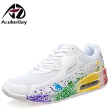 AD AcolorDay 2017 High Quality White Unisex Women Shoes Lace Up Print Luxury Brand Women Casual Shoes Women Air Cushion Shoes