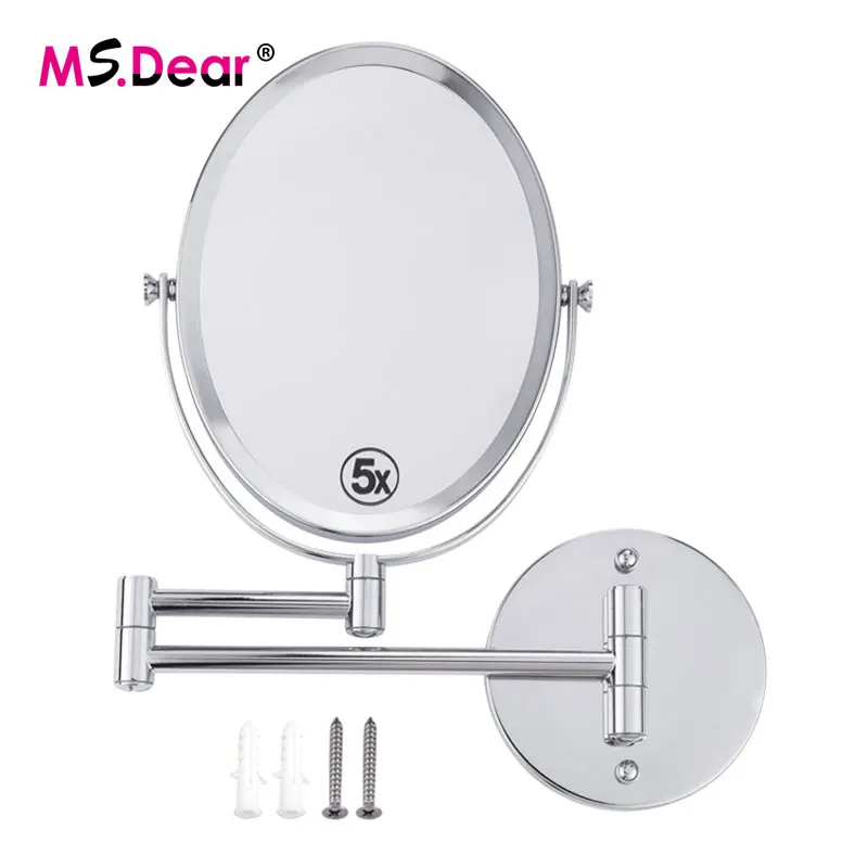 

5X Magnifying Beauty Makeup Mirror Wall Mounted Bathroom Toilet Foldable Double Sided Mirror Design Cosmetic Chrome Mirror