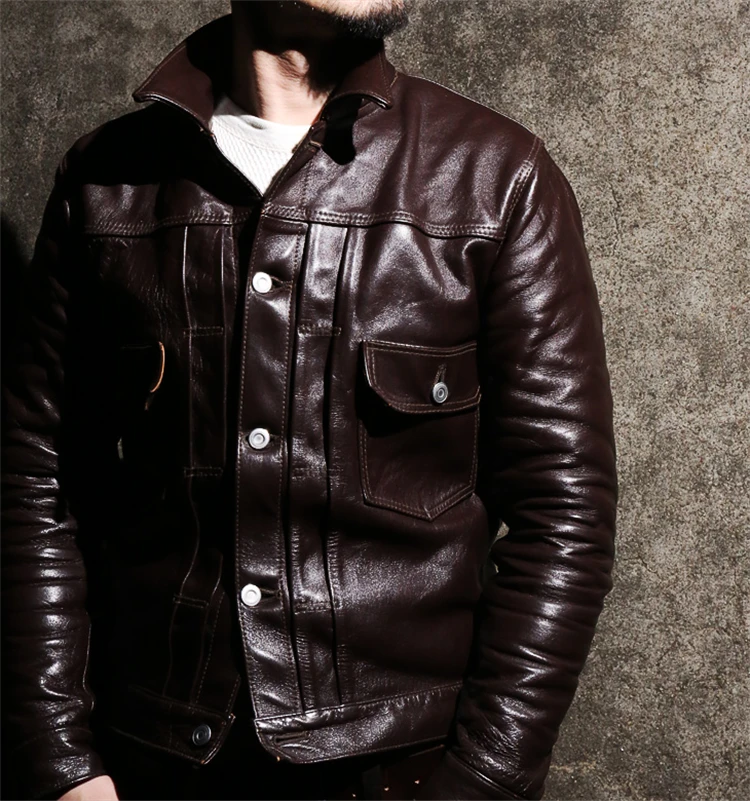 Европейское итальянское винтажное Мужское пальто высшего качества из натуральной коровьей кожи, мужская Ковбойская Байкерская короткая куртка коричневого цвета размера плюс, xxxl, 2xl, 3xl