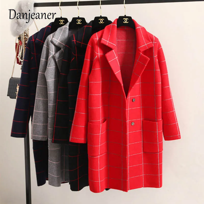 Danjeaner primavera otoño mujeres lana Trench coreano moda larga lana abrigo solo Breasted Delgado mujer Otoño Invierno lana abrigos - 1