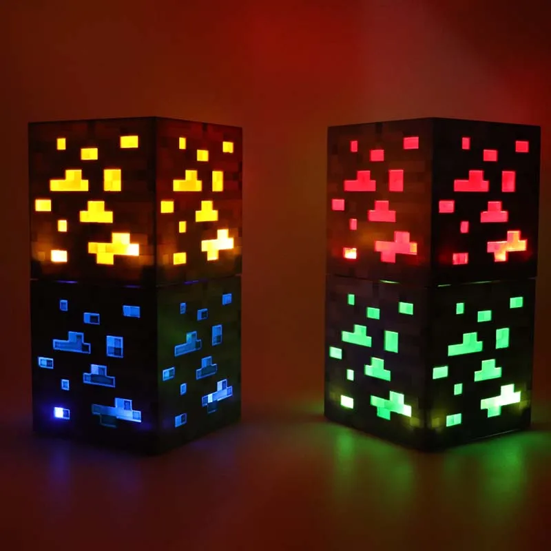 

4 Colors Minecraft Light Up Greenstone Orangestone Ore Square Minecraft Night Light LED Figure Toys Light Up Diamond Ore #E