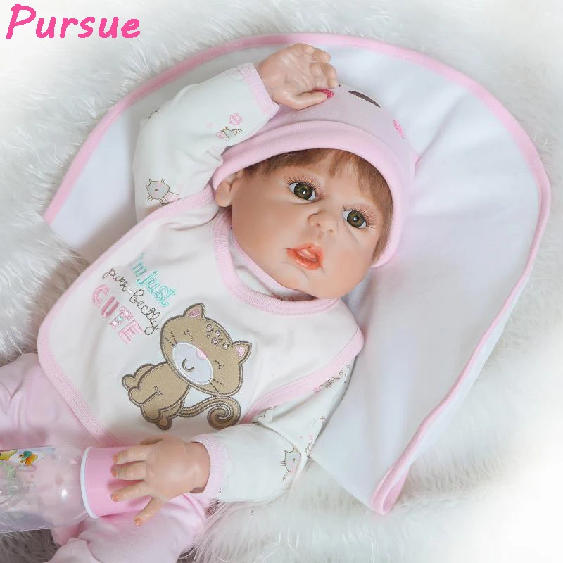 

Pursue 22"/57cm Handmade Cute Girl Boy Full Body Soft Vinyl Silicone Reborn Baby Lifeliek Silicone Baby Dolls for Sale Brown Eye