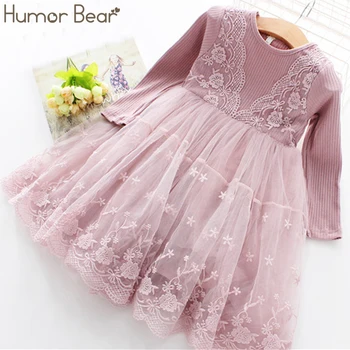 

Humor Bear Girls Dress 2019 Spring Casual Long Sleeves lace Mesh Kids Dresses For Girl Autumn Clothing Princess Party Dress