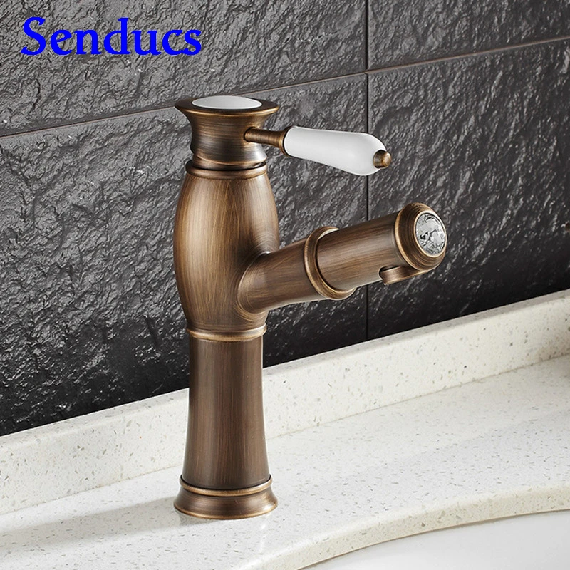 Free shipping hot sale antique bathroom basin mixer tap with single lever pull out basin sink