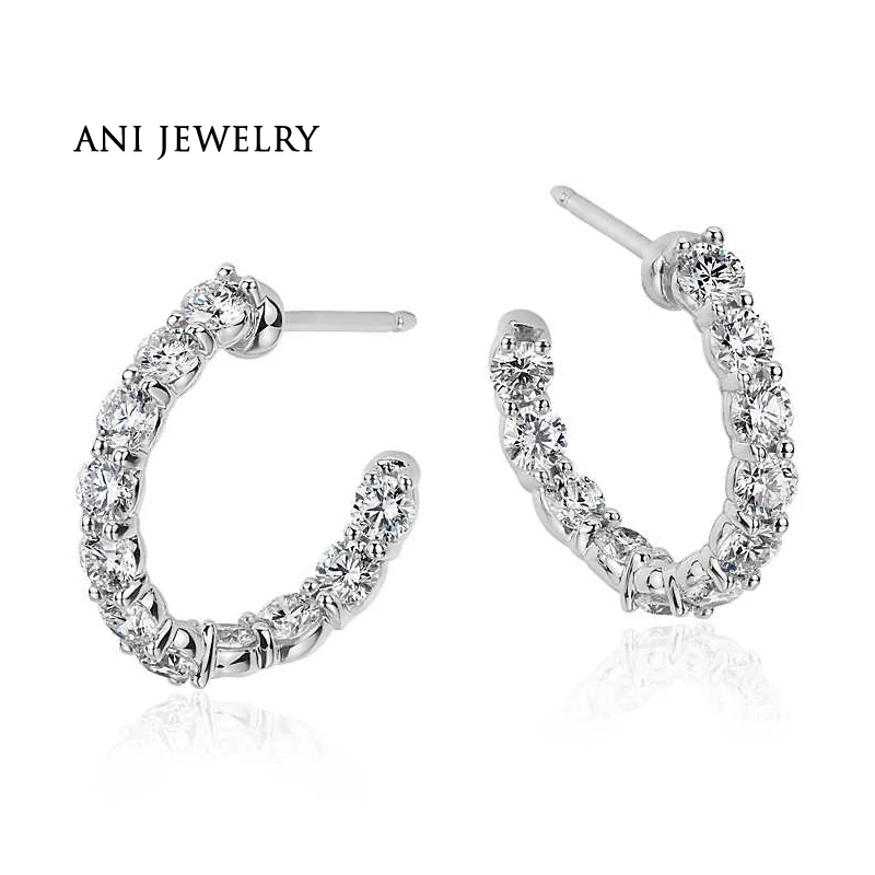 

ANI 18k White Gold Women Circle Earrings 1.98 ct Certified I/S1 Natural Diamond Bridal Earrings Fashion Circle Bijoux for Female