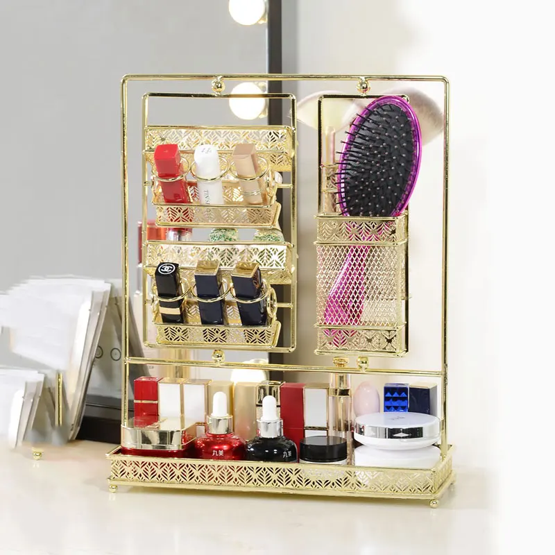 

European Style Rotating Cosmetics Storage Box Metal Lipstick Display Holder Desktop finishing Makeup Organizer