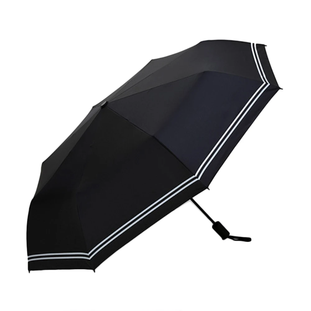 3 складной женский зонт от солнца для девочек, непроницаем для УФ-лучей Ветрозащитный дождливый зонтик, черное покрытие, водонепроницаемый с полосками 8 ребер