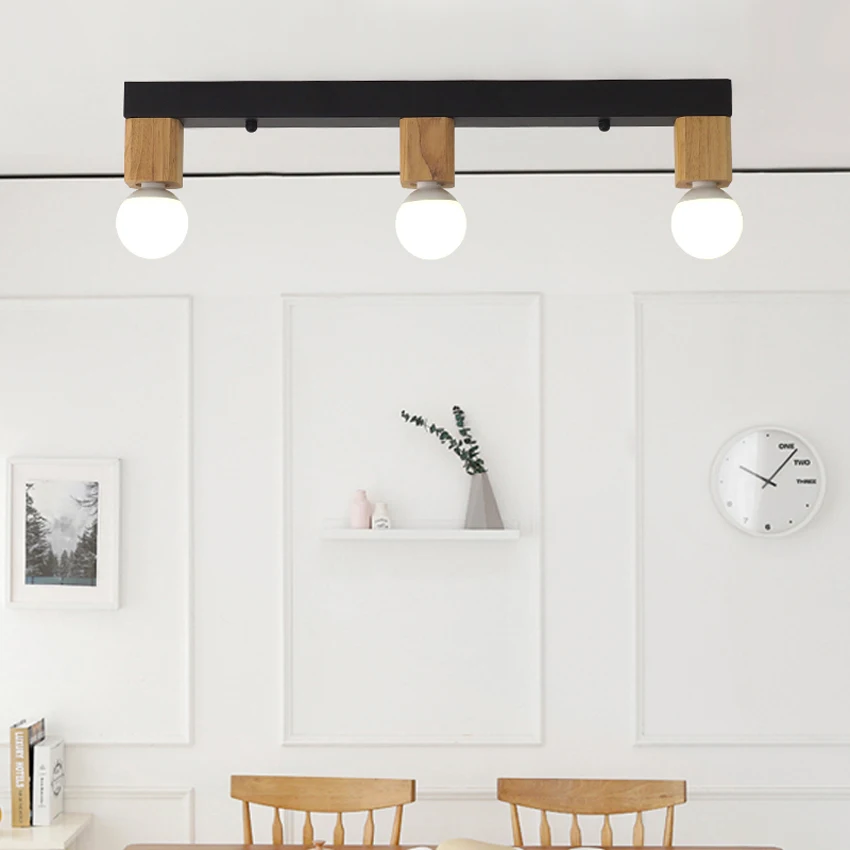 Скандинавские простые деревянные потолочные светильники, современные 3 головки, Деревянные железные Креативные кухонные лампы, бар, балкон, кабинет, внутреннее освещение, приспособление