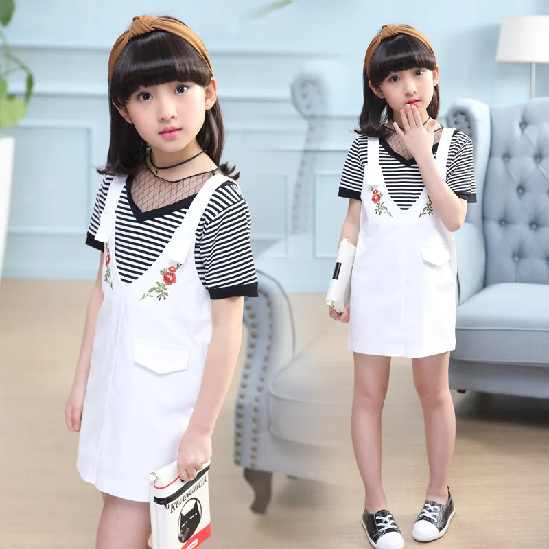 

2019 New Lace suspender dress Sets Shirt+skirt 2pcs set Clothing Kids girls overalls Suit For 5 6 7 10 Years kids clothes TTX079