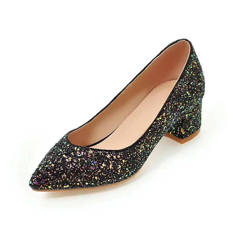 KARINLUNA/Большие размеры 34-43, Офисная Женская обувь с шикарным верхом на квадратном каблуке, удобные свадебные туфли-лодочки розового, белого и черного цвета - Цвет: Черный