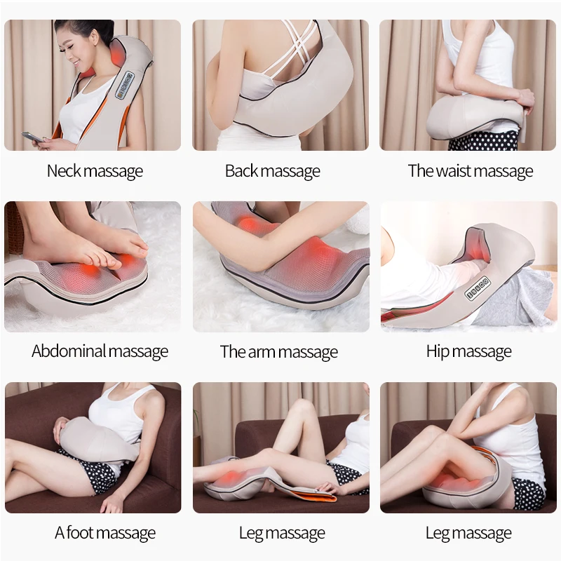 Multifunction U Shape Electrical Shiatsu Back Neck Shoulder Massager Body Infrared Kneading Massager Home Office Cars Massagem