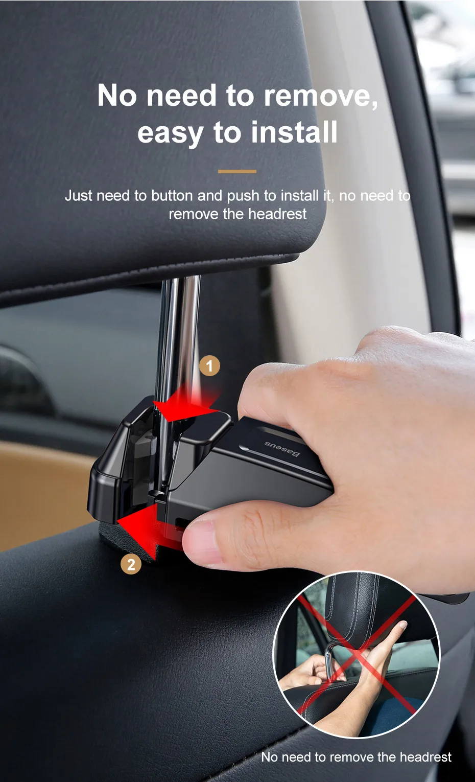 Baseus держатель для телефона на заднее сиденье автомобиля, держатель для телефона на крючке, держатель для мобильного телефона на заднее сиденье, сумка-вешалка, зажим в автомобиль для iPhone XR Xiaomi