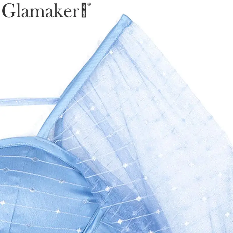 Glamaker, сетчатый прозрачный укороченный топ с квадратным воротником, женский сексуальный топ с открытой спиной и оборками, летняя повседневная женская уличная одежда, вечерние Клубные cami