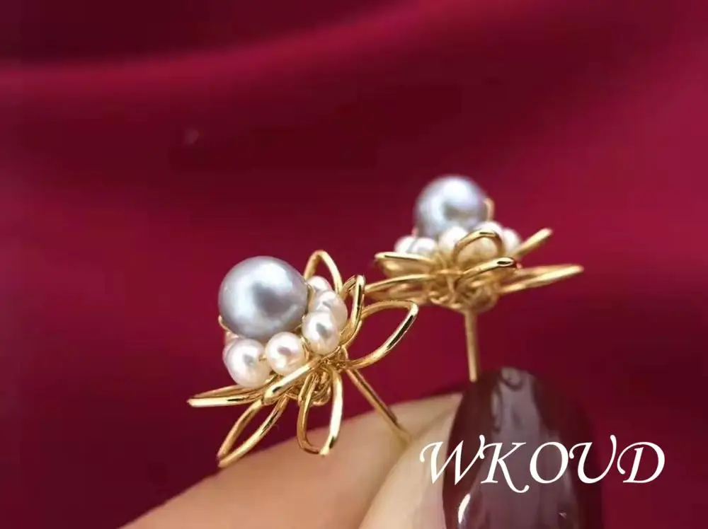 WKOUD жемчужные ювелирные изделия 14 K позолоченный жемчуг серьги гвоздики Akoya и