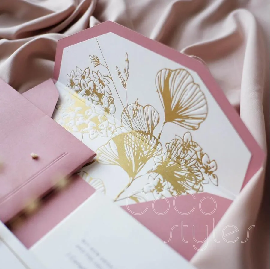  Cocostyles custom generous debossing invitation card with gold foiling liner envelope for fantasy w - 32879754484