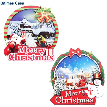 

Bitimes Festival Christmas Gift Decoration Fridge Magnets Winter Scenic 3D MDF Santa Snow Man Refrigerator Sticker Home Decor