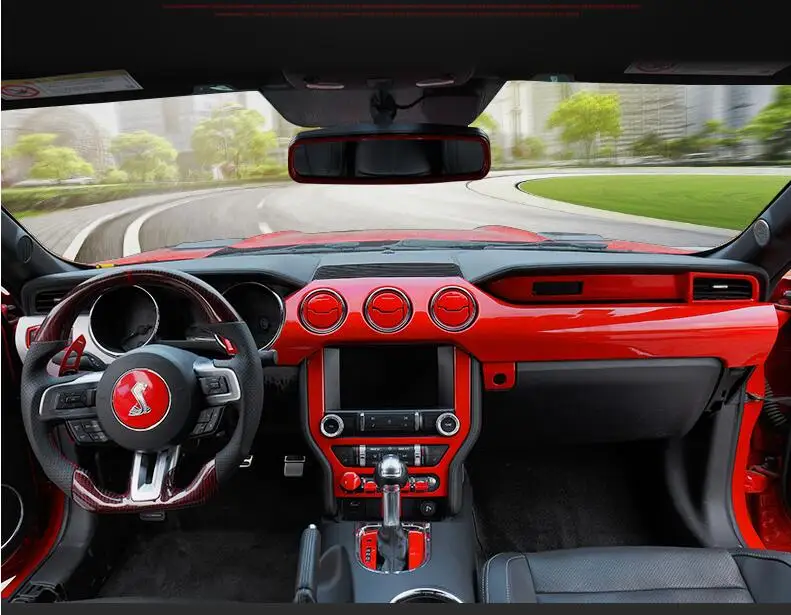 

Car ABS Red interior Air Vent/Headlight Window Lifter Switch Speaker Audio Seat Adjust Button Cover Trim For Ford Mustang 2015+