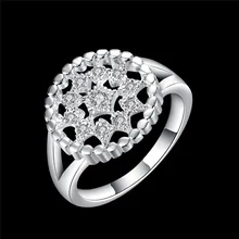 Hot circular hollow silver ring with zircon fashion jewelry woman birthday gift top quality factory cheap wholesale R799