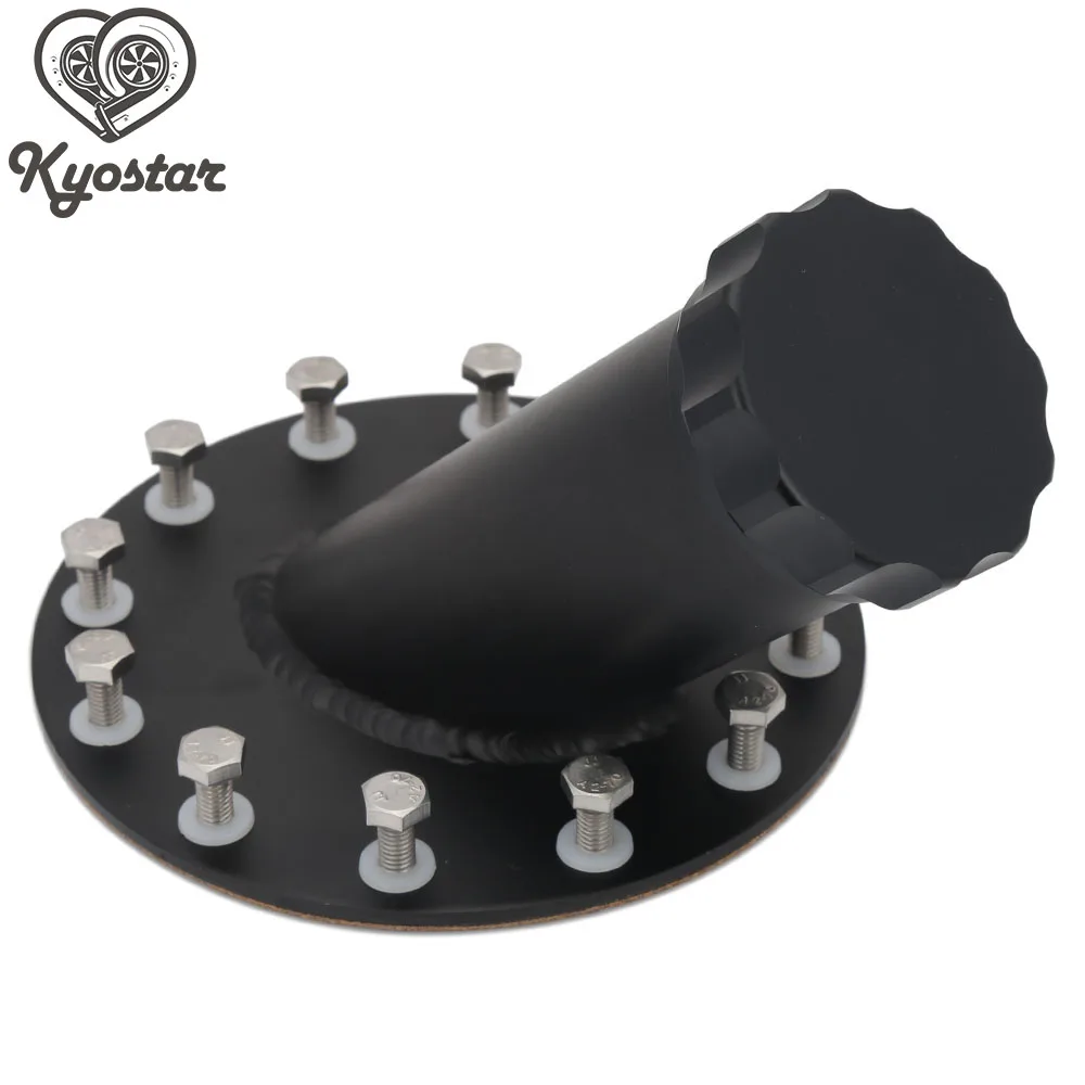 

Universal Aluminum 12cm Diameter 45 Degree Mounting Hole Filler Neck Billet Fuel Cell Cap With 12 Bolt Flange Black Silver
