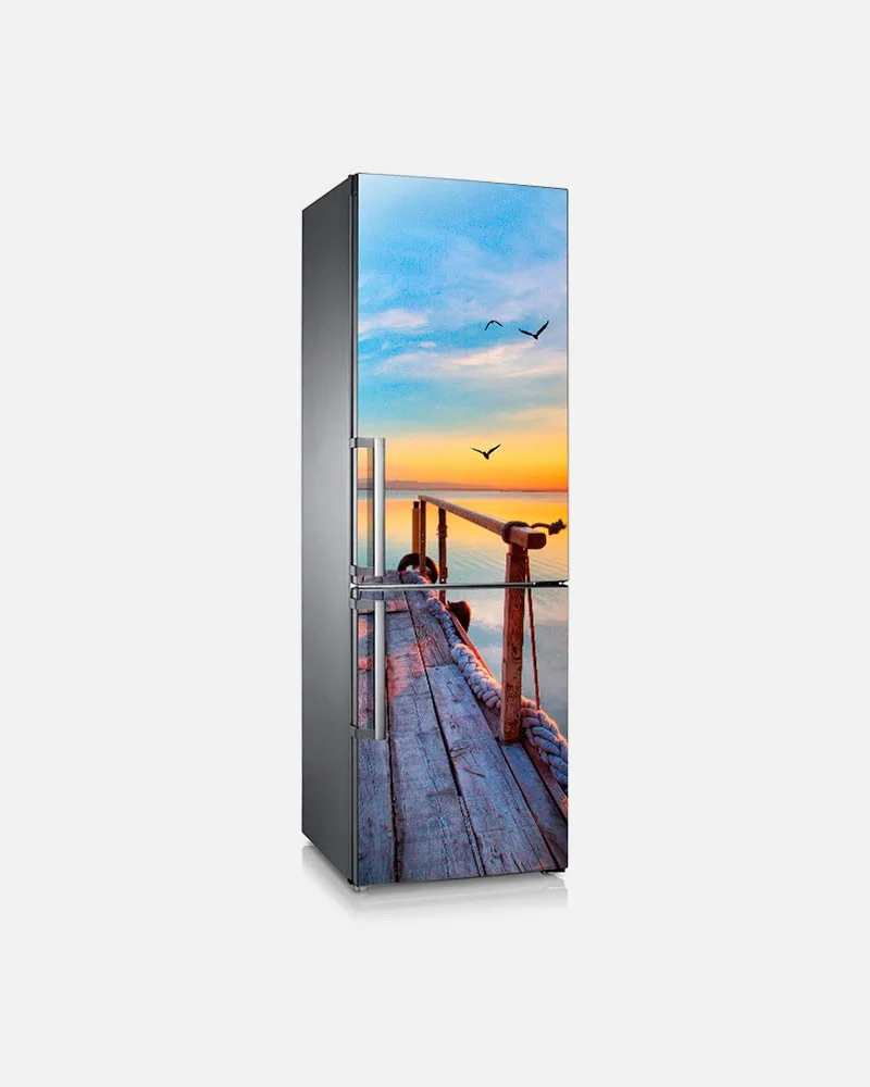 

3D Custom Dishwasher Refrigerator Contact Paper Seaside Pier Freezer Decal Door Sticker Panel Cover Wall Sticker Home Decor Gift